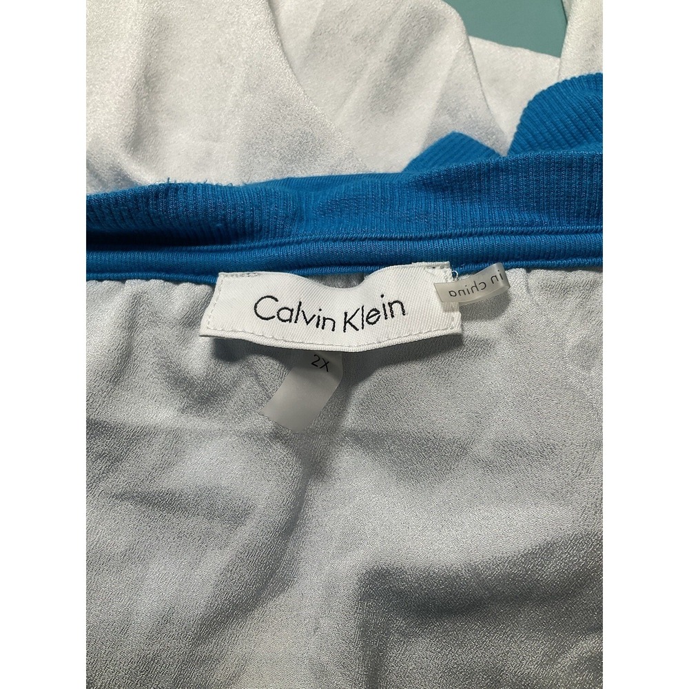 Calvin Klein 2X Aqua & White Knit Shirt Layered Look Shirt Stretch - Picture 9 of 10